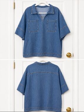 Women’s Blue Denim Short-Sleeve Pullover Top